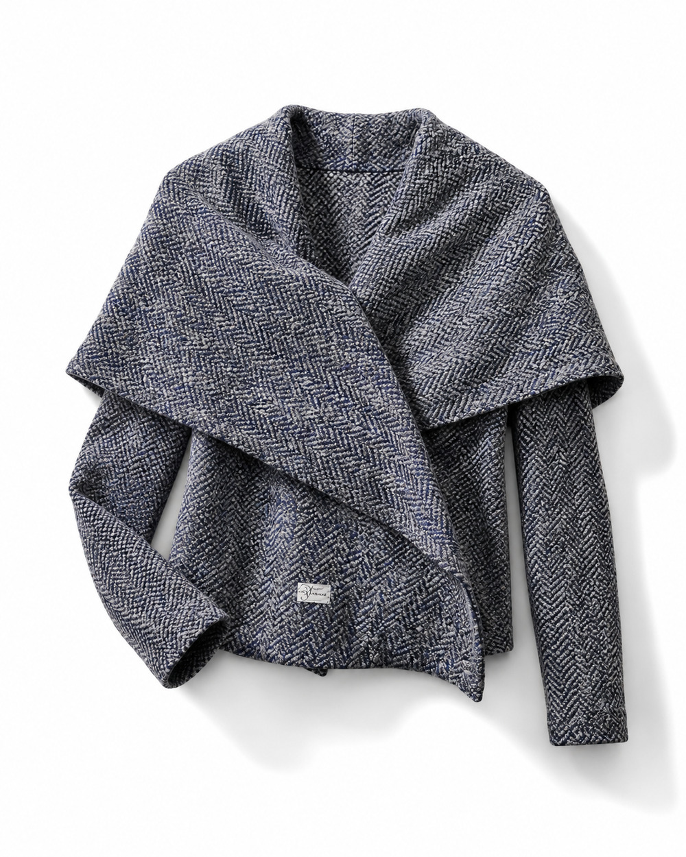 ByTAVI 100% Wool Artisan Wrap Jacket Blue Funnel Collar Small